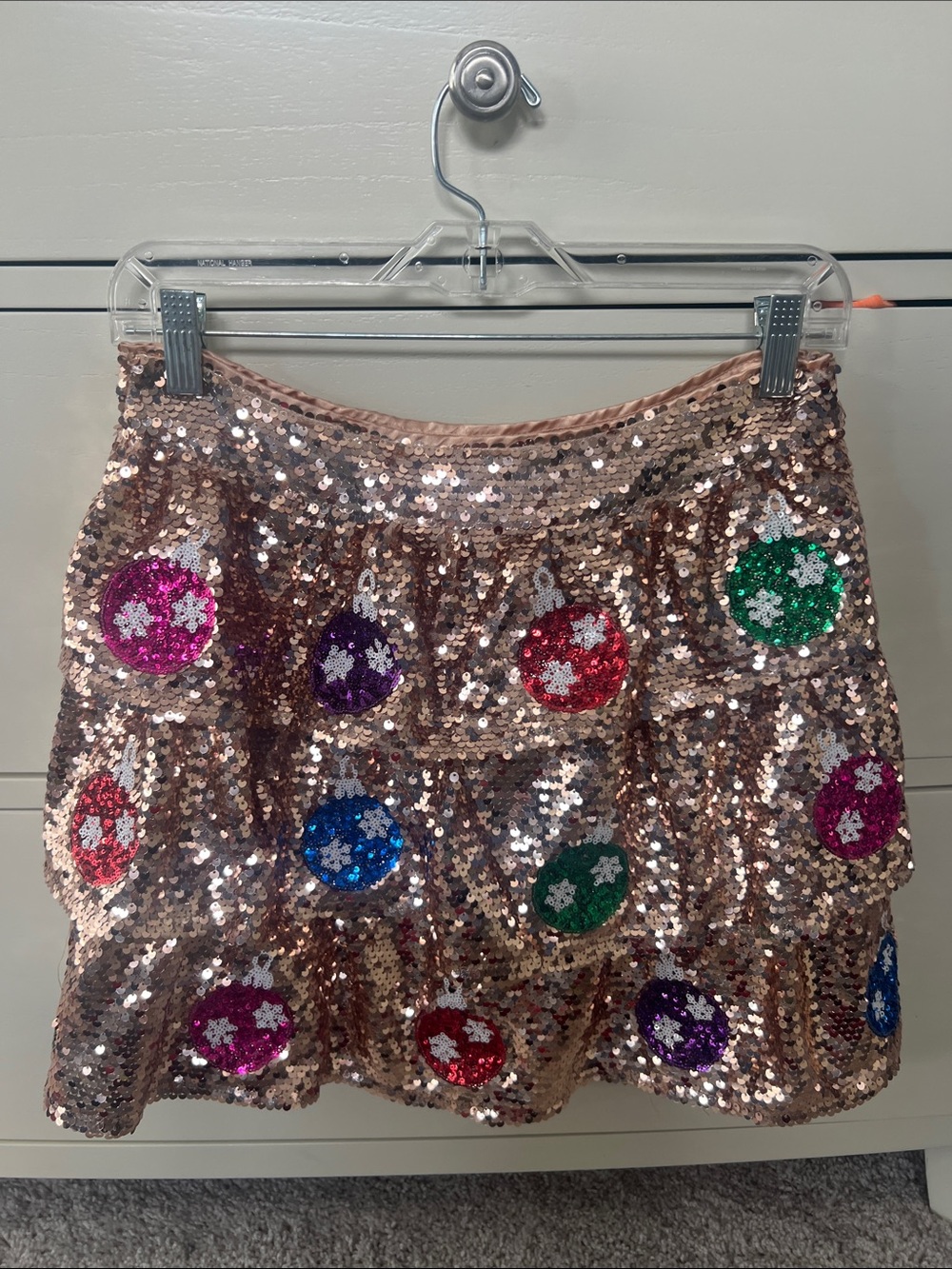 NWT Peach Love gold tiered sequin Christmas ornament skirt medium